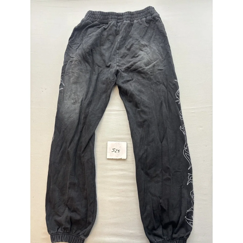WRONG Mens Washed Black Tribal Graphic Jogger Sweatpants Streetwear Activewear M